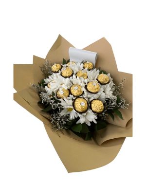 Endulzate  Bouquet x 12 ferreros y flores blancas R46